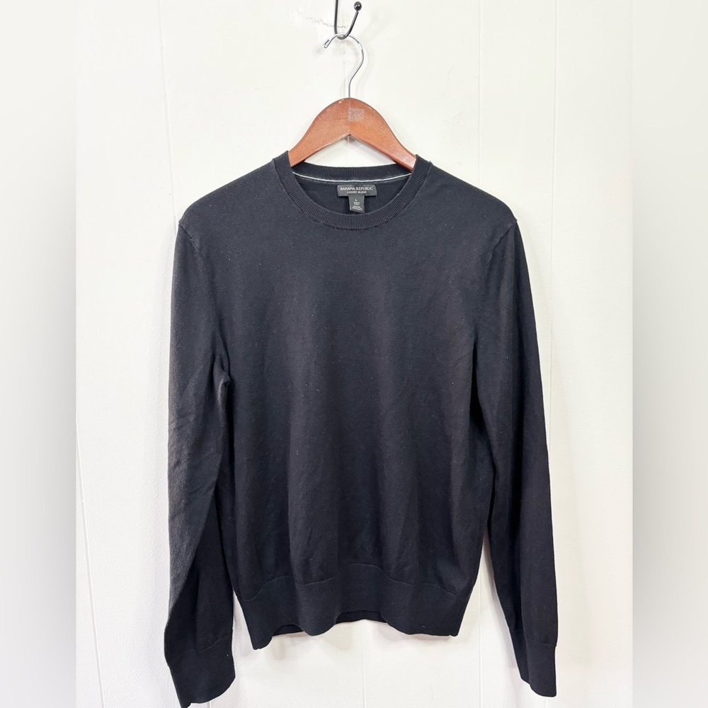 Banana Republic black luxury blend crewneck sweater cashmere silk cotton size L